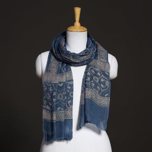 Blue - Akola Hand Block Printed Pure Woolen Stole