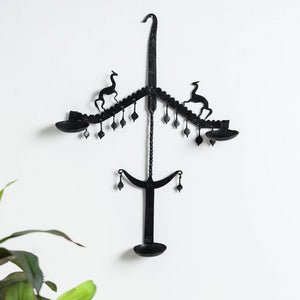 Bastar Tribal Wrought Iron 3 Diya / Candle Stand