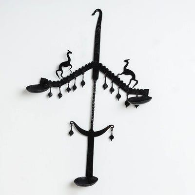 Bastar Tribal Wrought Iron 3 Diya / Candle Stand