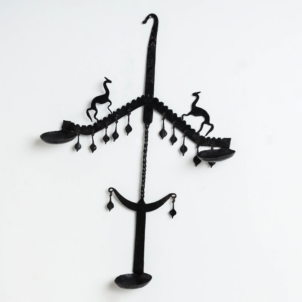 Bastar Tribal Wrought Iron 3 Diya / Candle Stand