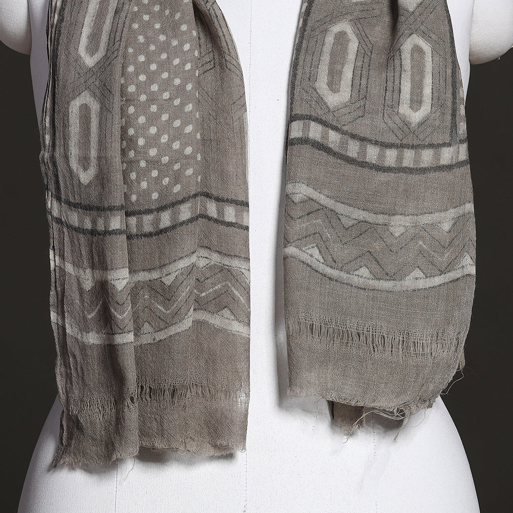 Brown - Akola Hand Block Printed Pure Woolen Stole