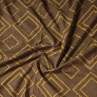 Brown - Ajrakh Hand Block Printed Cotton Precut Fabric (2.5 Meter)