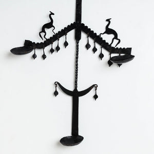 Bastar Tribal Wrought Iron 3 Diya / Candle Stand