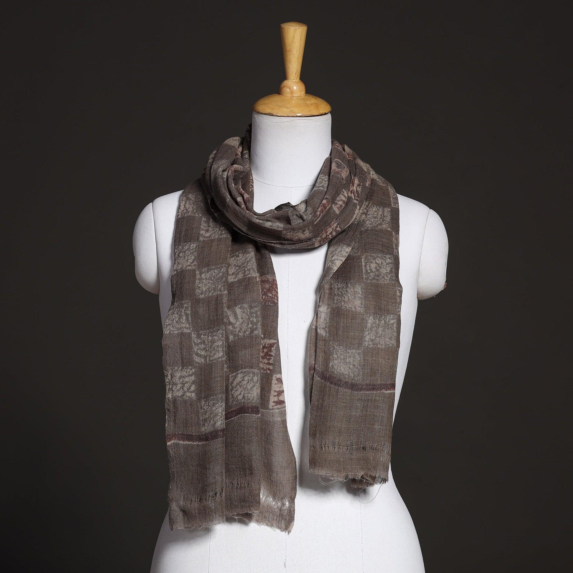 Brown - Akola Hand Block Printed Pure Woolen Stole