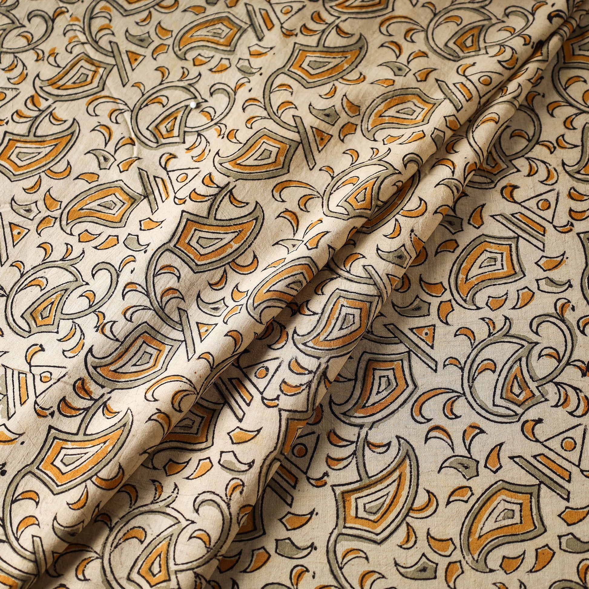 Beige - Kalamkari Block Printed Cotton Fabric