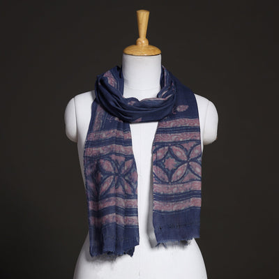Blue - Akola Hand Block Printed Pure Woolen Stole
