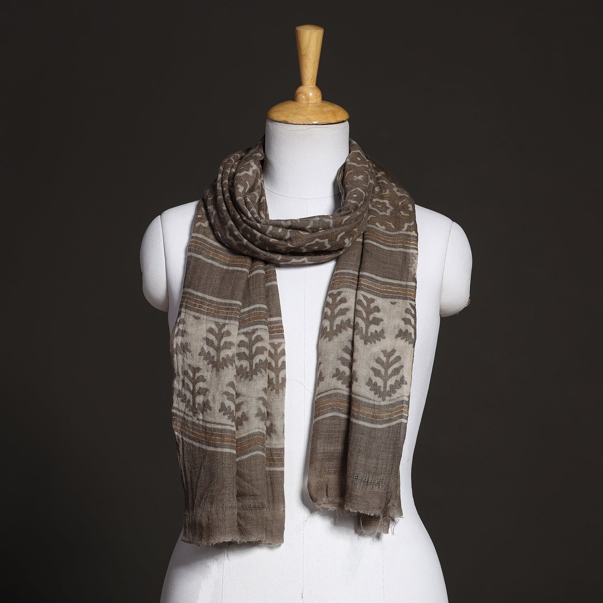 Brown - Akola Hand Block Printed Pure Woolen Stole