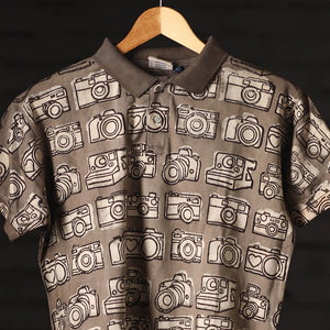 Brown - Bindaas Natural Dyed Art Block Print Polo Collar T-shirt in Cotton