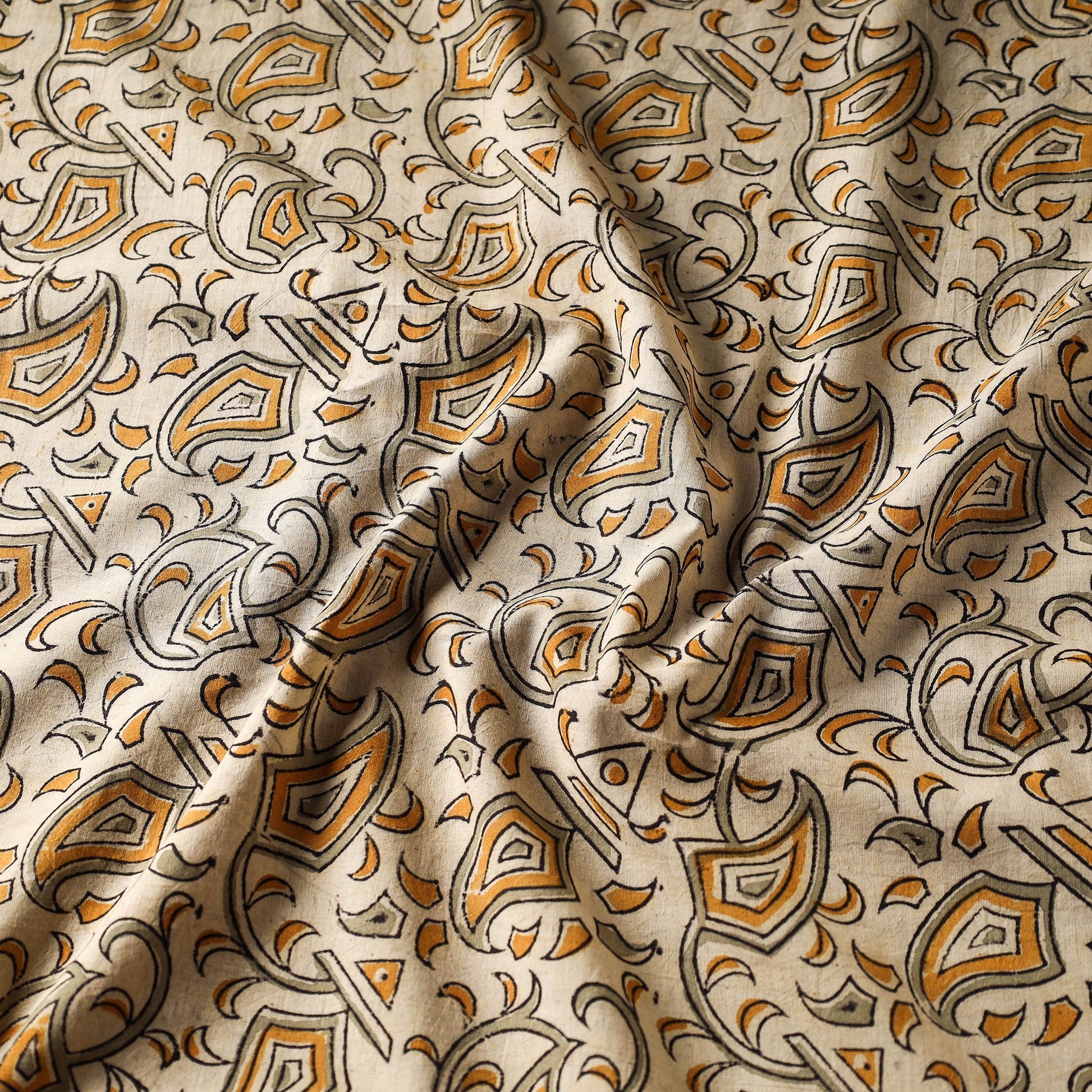 Beige - Kalamkari Block Printed Cotton Fabric