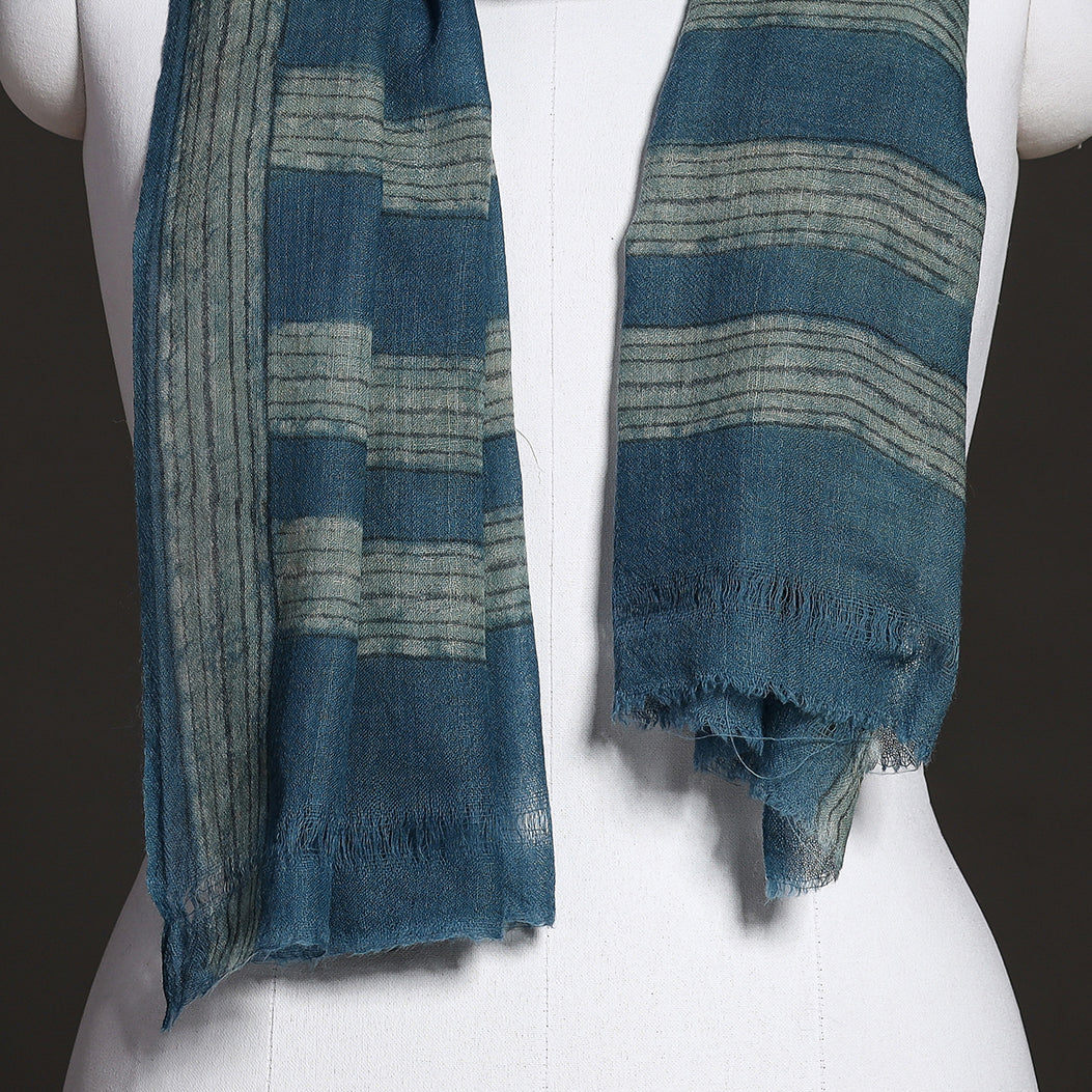 Blue - Akola Hand Block Printed Pure Woolen Stole