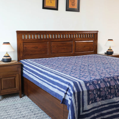 Blue - Block Art Print Cotton Double Bindaas Bed Sheet (110 x 93 in)
