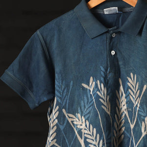 Blue - Bindaas Natural Dyed Art Block Print Round Neck T-shirt in Cotton