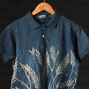 Blue - Bindaas Natural Dyed Art Block Print Round Neck T-shirt in Cotton