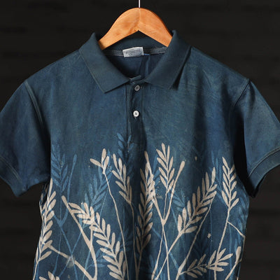 Blue - Bindaas Natural Dyed Art Block Print Round Neck T-shirt in Cotton