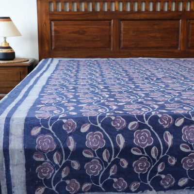 Blue - Block Art Print Cotton Double Bindaas Bed Sheet (110 x 93 in)