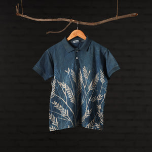 Blue - Bindaas Natural Dyed Art Block Print Round Neck T-shirt in Cotton