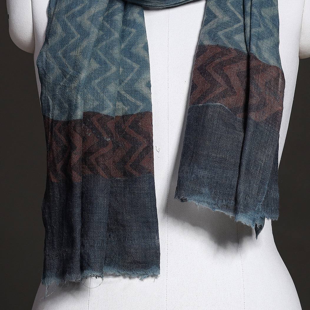 Blue - Akola Hand Block Printed Pure Woolen Stole