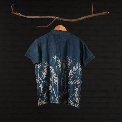Blue - Bindaas Natural Dyed Art Block Print Round Neck T-shirt in Cotton