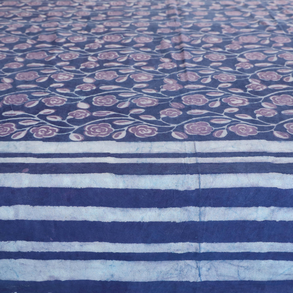 Blue - Block Art Print Cotton Double Bindaas Bed Sheet (110 x 93 in)
