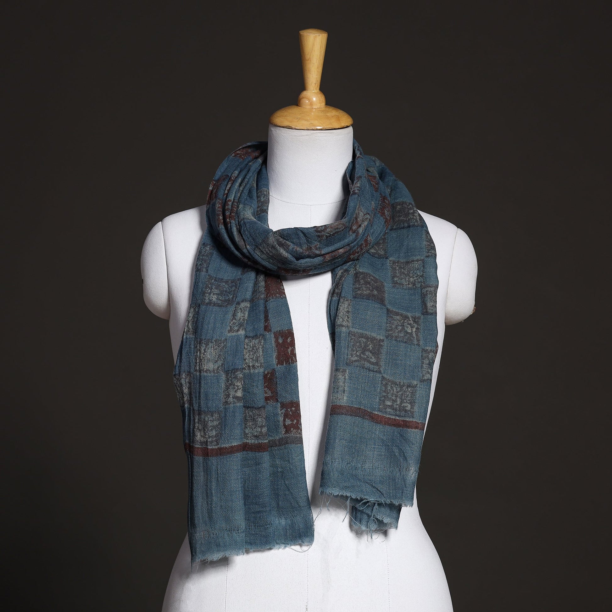 Blue - Akola Hand Block Printed Pure Woolen Stole