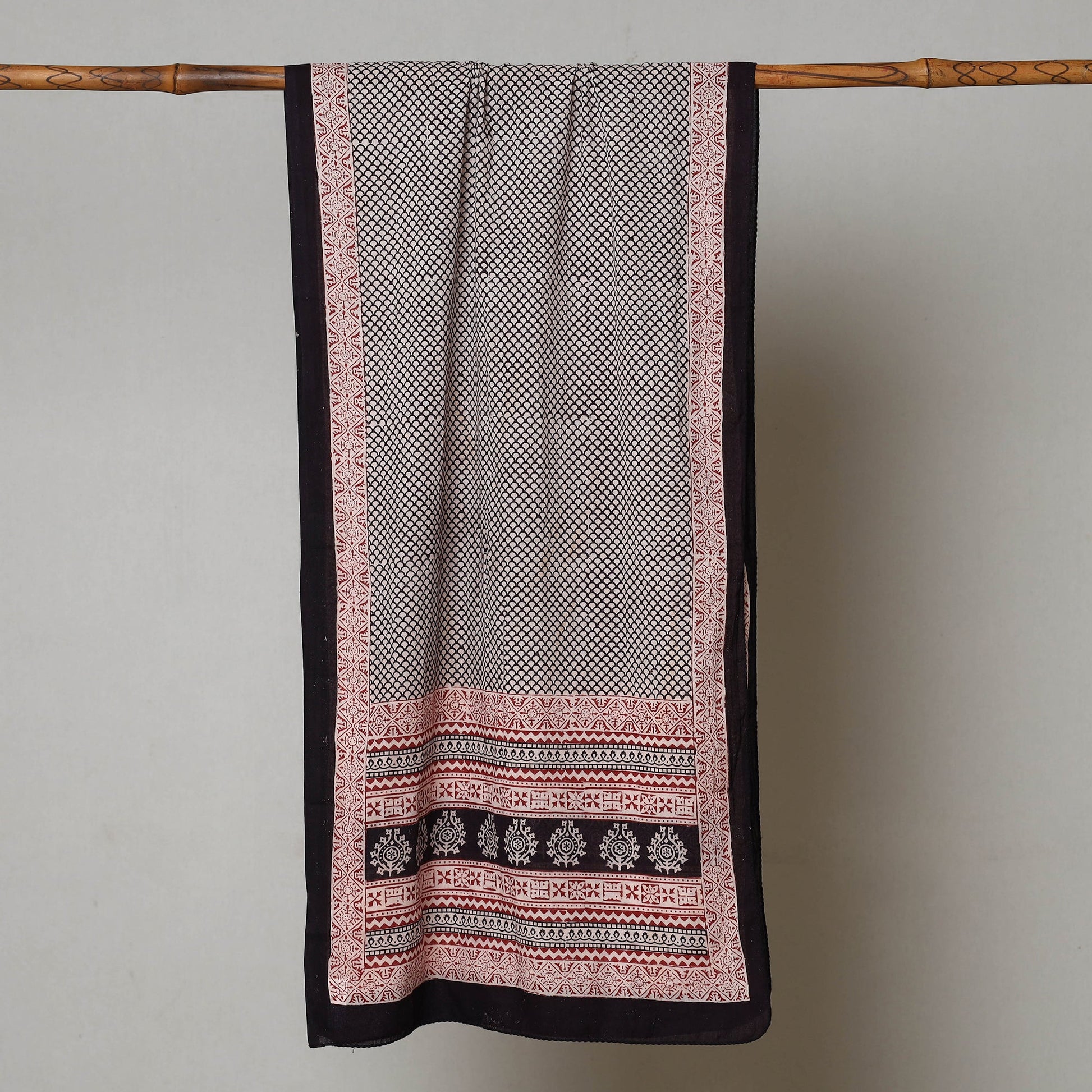 Black - Bagh Hand Block Printed Cotton Stole