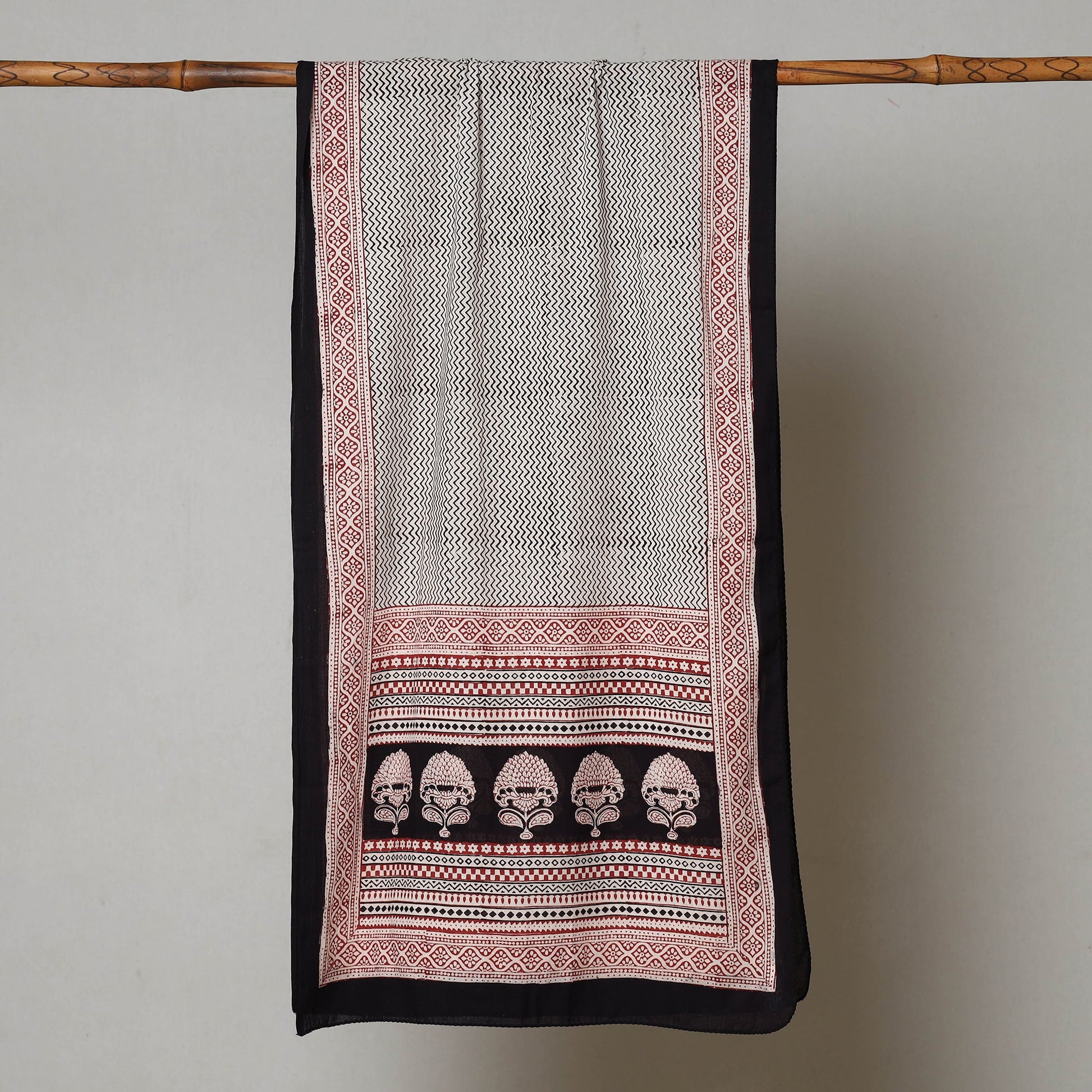 Black - Bagh Hand Block Printed Cotton Stole