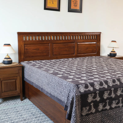 Brown - Block Art Print Cotton Double Bindaas Bed Sheet (110 x 93 in)