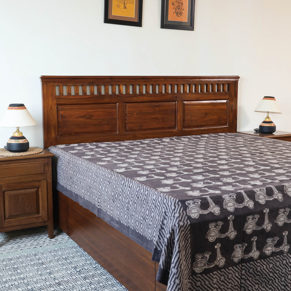 Brown - Block Art Print Cotton Double Bindaas Bed Sheet (110 x 93 in)