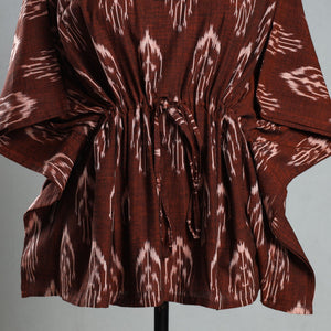Brown - Ikat Weave Cotton Kaftan with Tie-Up Waist (Short)