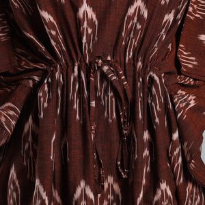 Brown - Ikat Weave Cotton Kaftan with Tie-Up Waist (Short)