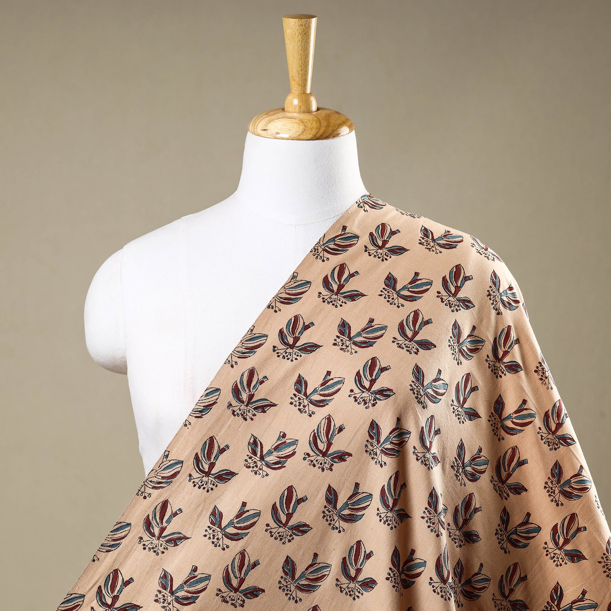 Beige - Mangalgiri Block Printed Handwoven Cotton Fabric