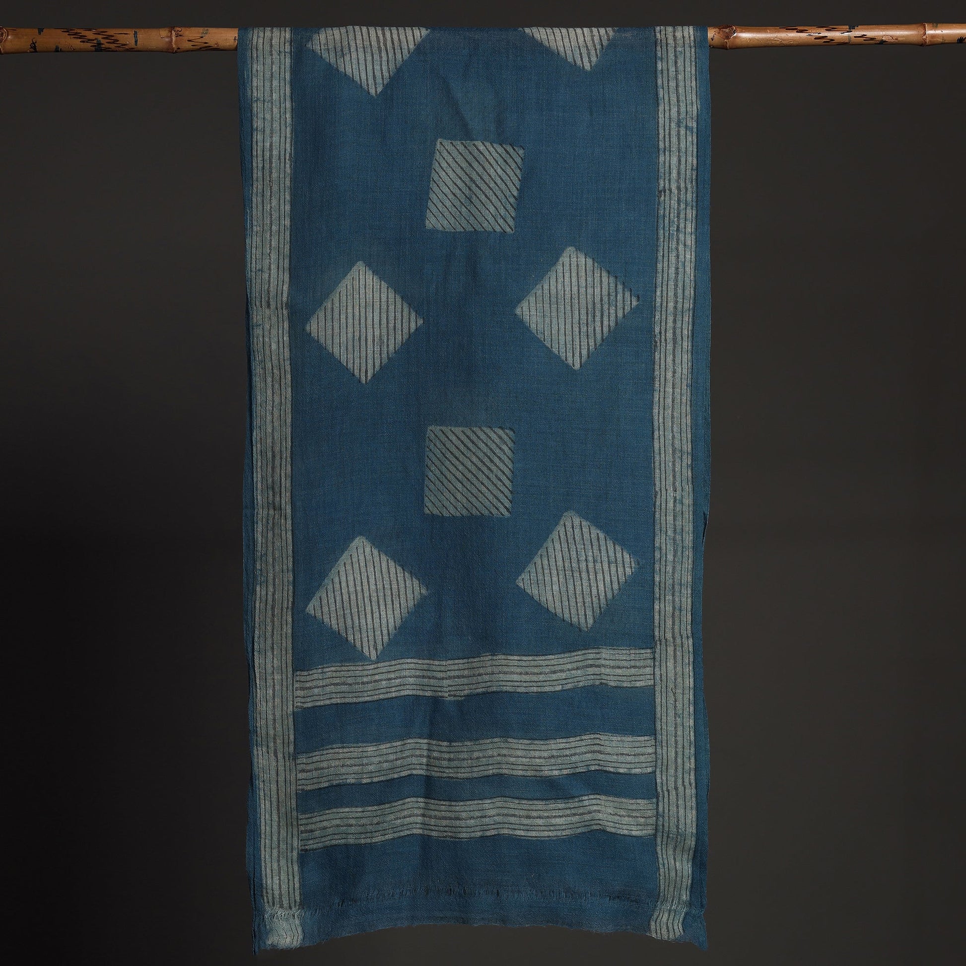Blue - Akola Hand Block Printed Pure Woolen Stole