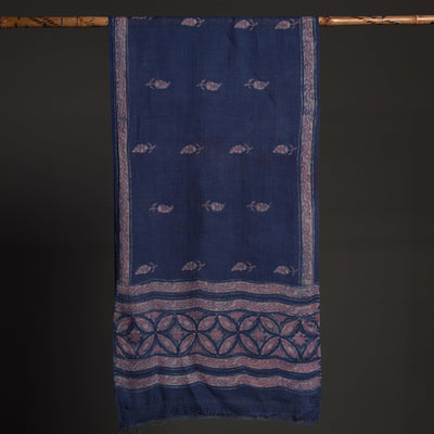 Blue - Akola Hand Block Printed Pure Woolen Stole