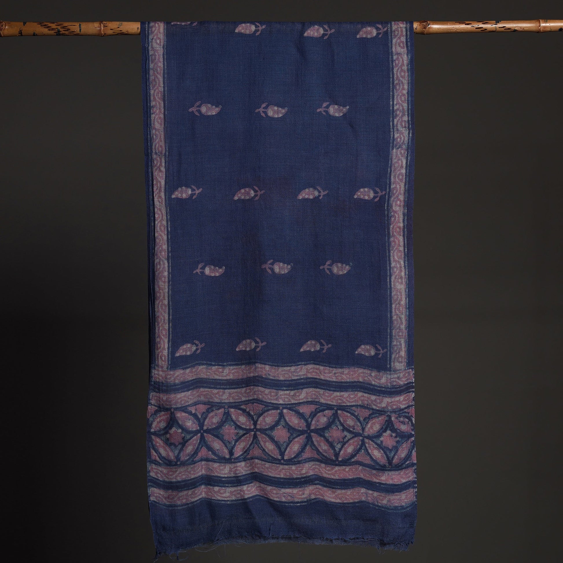 Blue - Akola Hand Block Printed Pure Woolen Stole