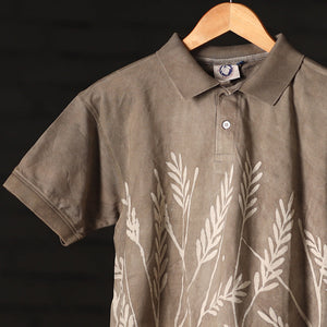 Brown - Bindaas Natural Dyed Art Block Print Polo Collar T-shirt in Pure Cotton