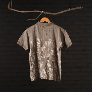 Brown - Bindaas Natural Dyed Art Block Print Polo Collar T-shirt in Pure Cotton