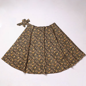 Brown - Kalamkari Block Printed Cotton Wrap Around Skirt