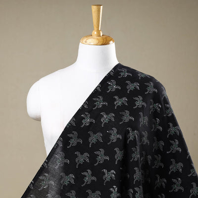 Black - Mangalgiri Block Printed Handwoven Cotton Fabric