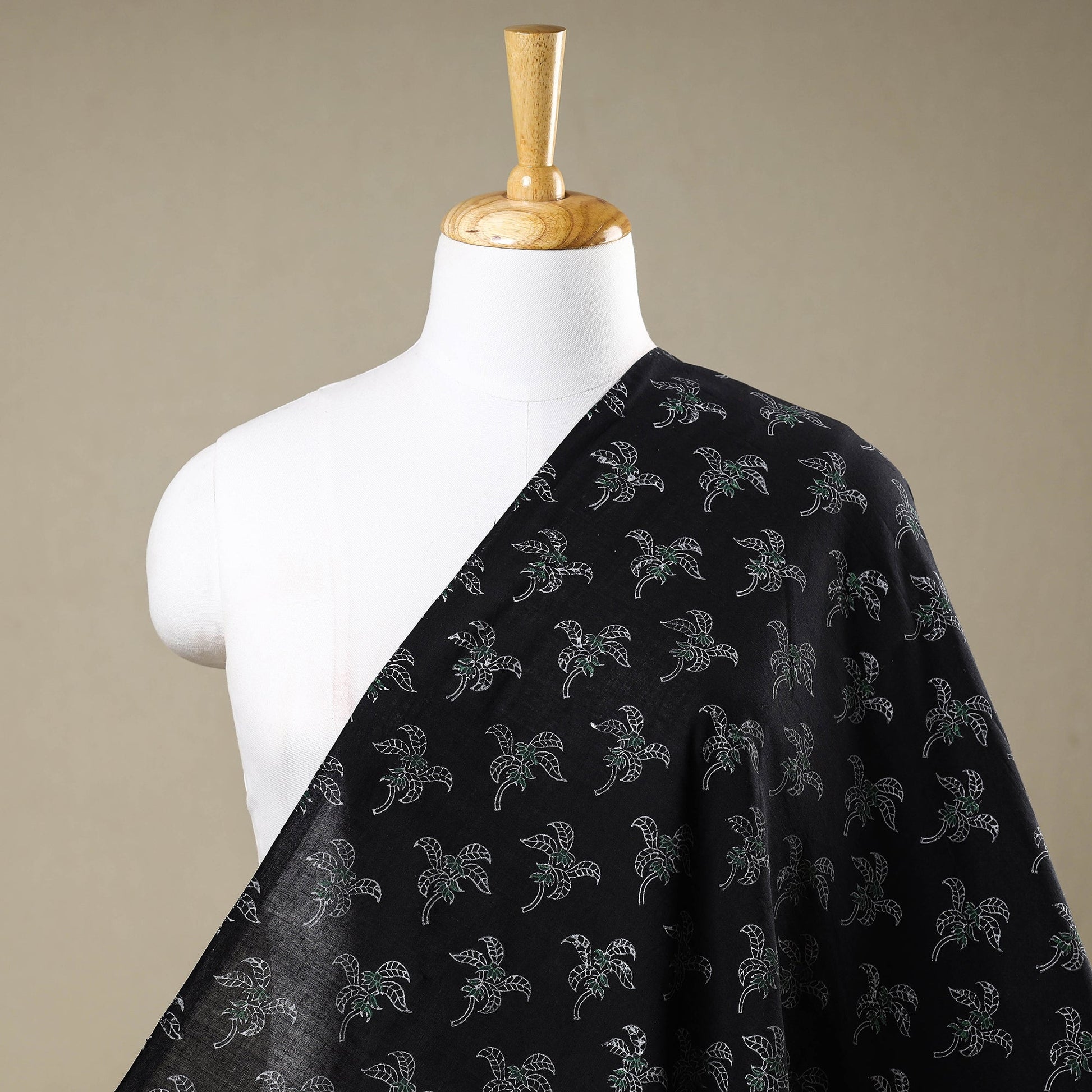 Black - Mangalgiri Block Printed Handwoven Cotton Fabric