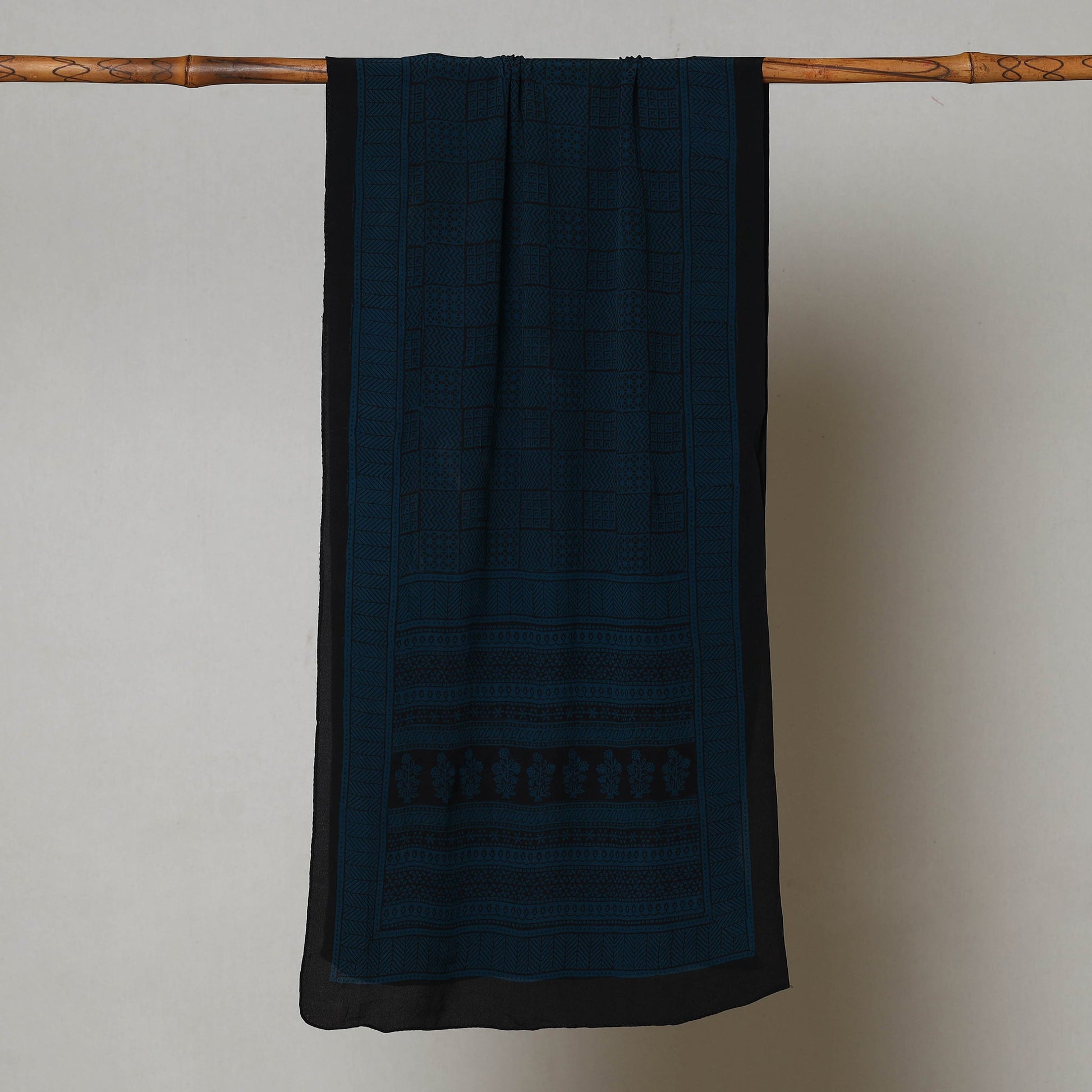Blue - Bagh Hand Block Printed Crepe Silk Stole