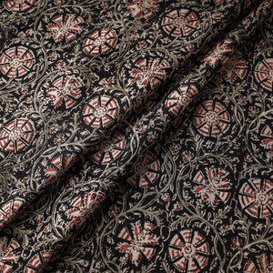 Black - Kalamkari Block Printed Cotton Fabric