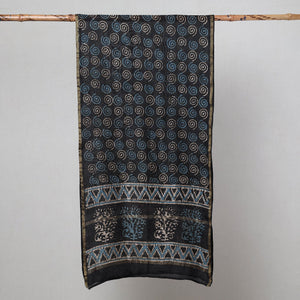 Black - Pipad Block Printed Chanderi Silk Handloom Stole