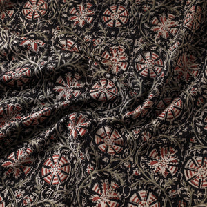 Black - Kalamkari Block Printed Cotton Fabric