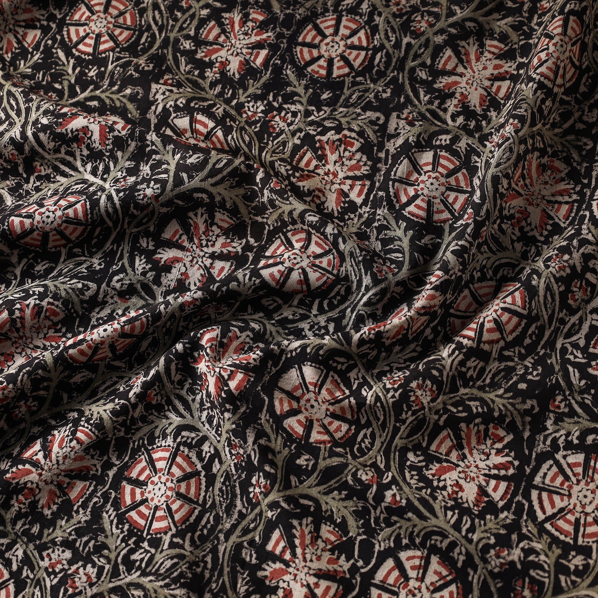Black - Kalamkari Block Printed Cotton Fabric