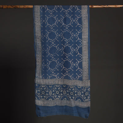 Blue - Akola Hand Block Printed Pure Woolen Stole