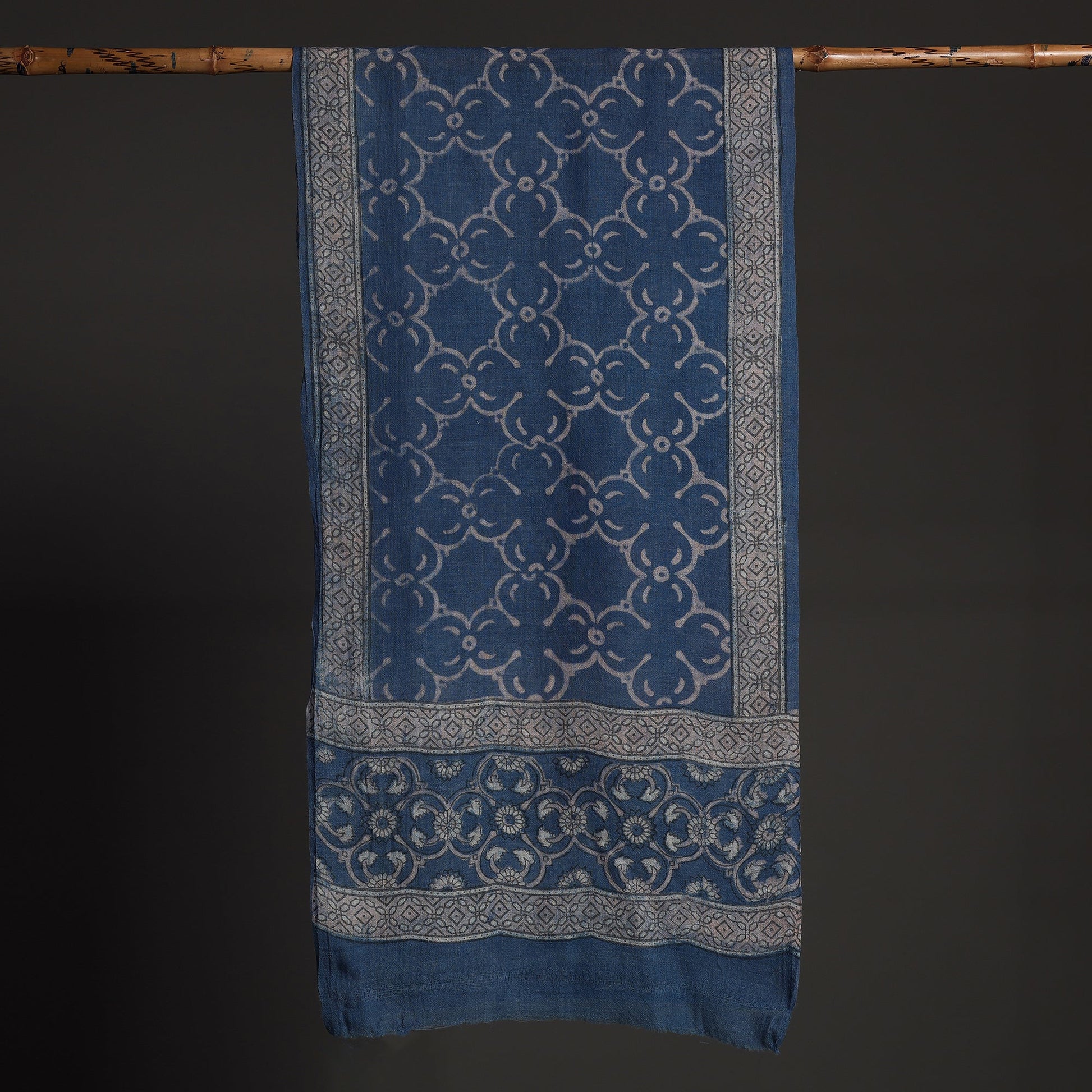 Blue - Akola Hand Block Printed Pure Woolen Stole