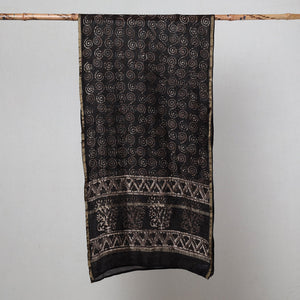 Black - Pipad Block Printed Chanderi Silk Handloom Stole