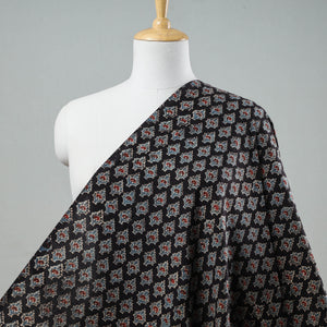 Black With Florids Ajrakh Block Printed Cotton Fabric