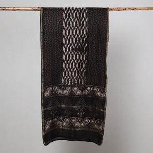 Black - Pipad Block Printed Chanderi Silk Handloom Stole
