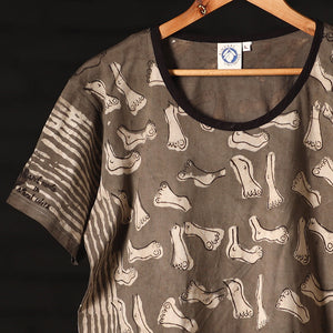 Brown - Bindaas Natural Dyed Art Block Print Women Round Neck T-shirt in Cotton